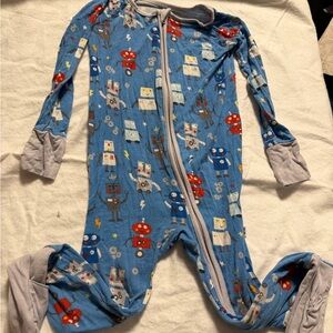 Little Sleepies Blue and Red Robot Print Footie